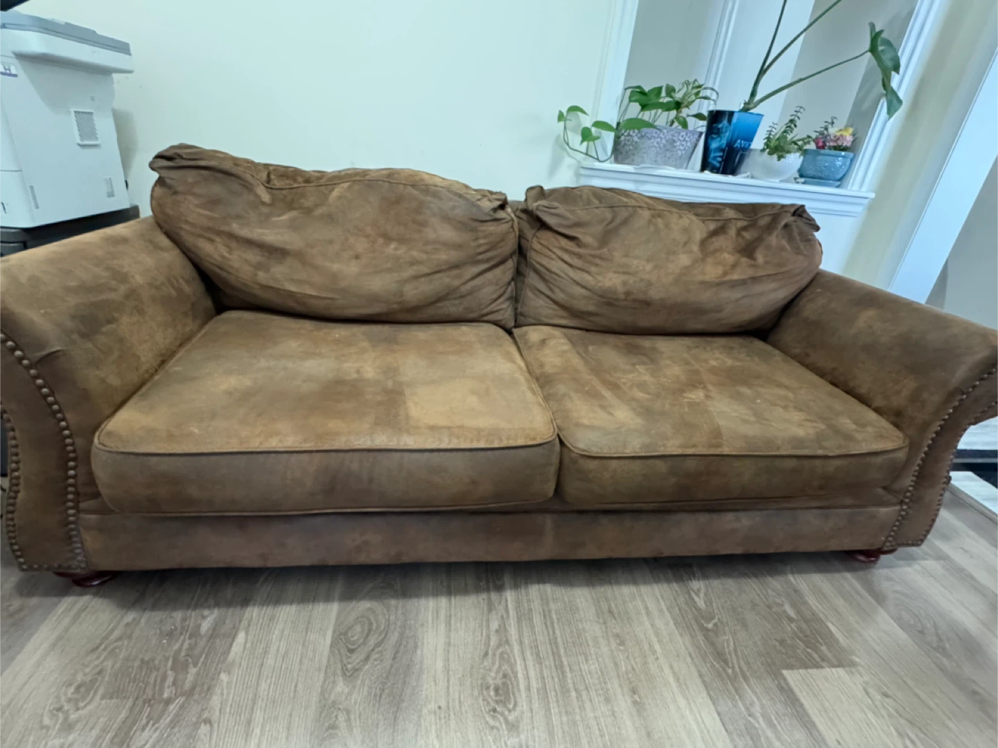 Brown Suede-Like Sofa