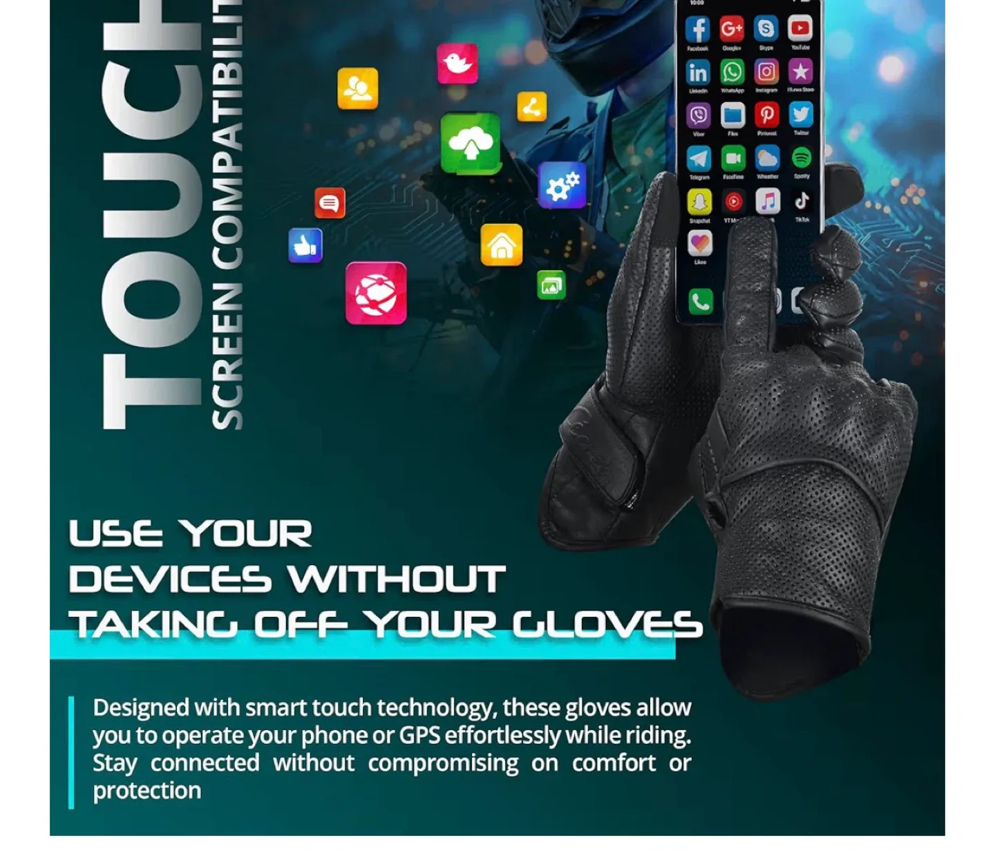 Motorcycle Leather Gloves - Touch Screen Compatible image indicator(3)
