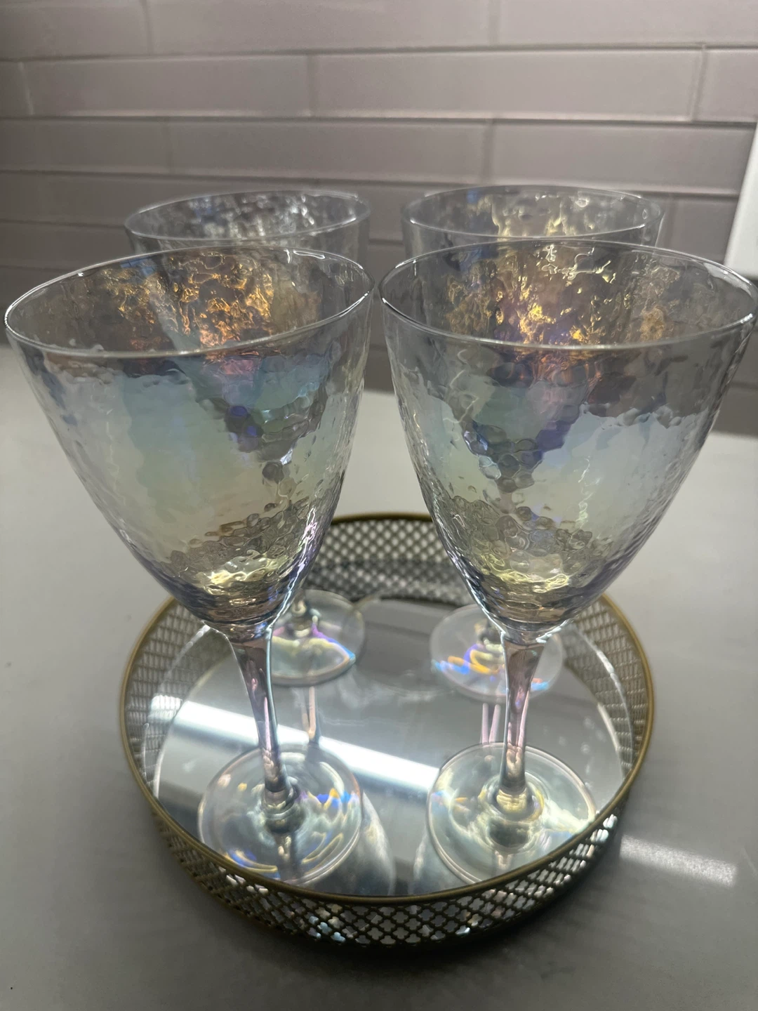 4 Iridescent Stemmed Martini Glasses