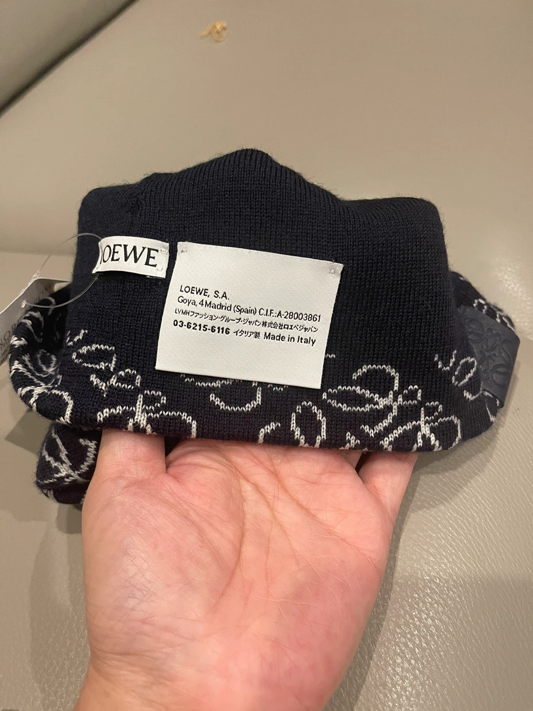 New Loewe All-Over Anagram Beanie - Navy/White - photo 3