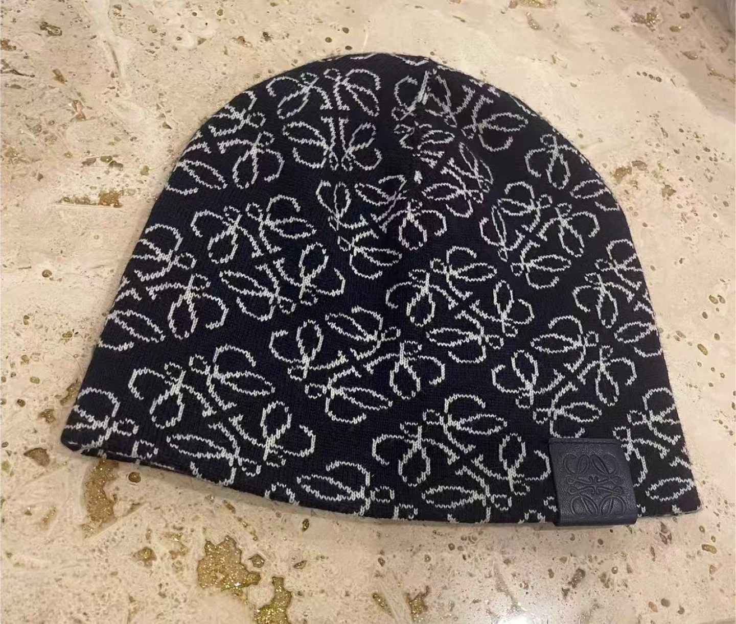 New Loewe All-Over Anagram Beanie - Navy/White