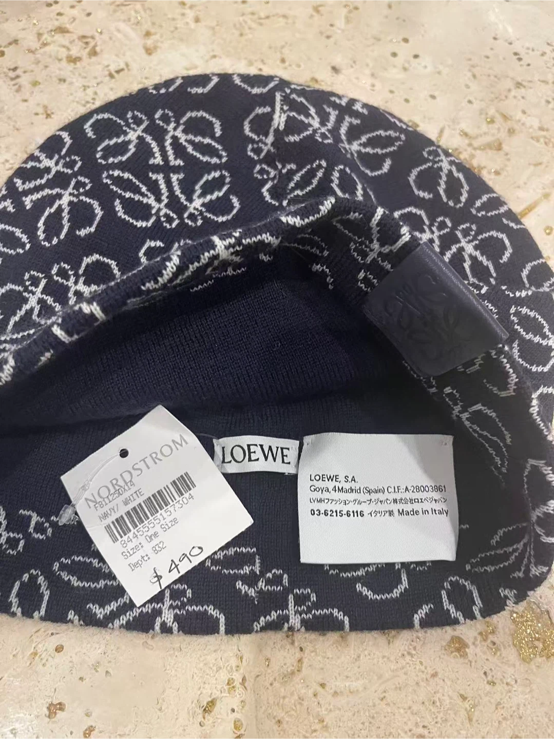 New Loewe All-Over Anagram Beanie - Navy/White - photo 4