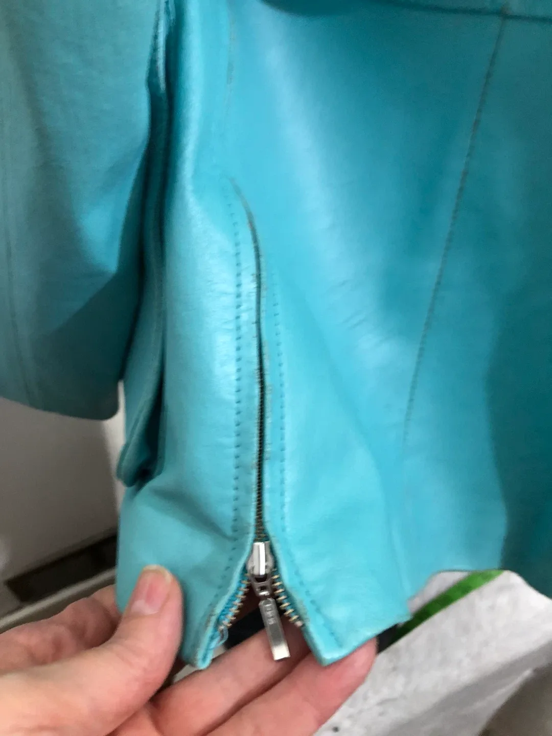 Women’s Teal Genuine Leather Jacket. Danier. Size Large. image indicator(8)