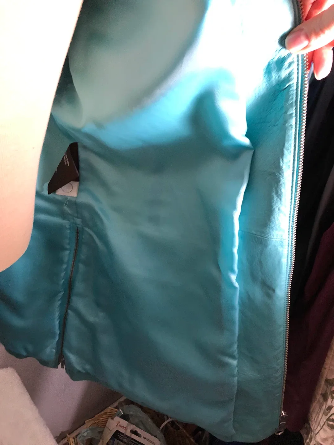 Women’s Teal Genuine Leather Jacket. Danier. Size Large. image indicator(7)