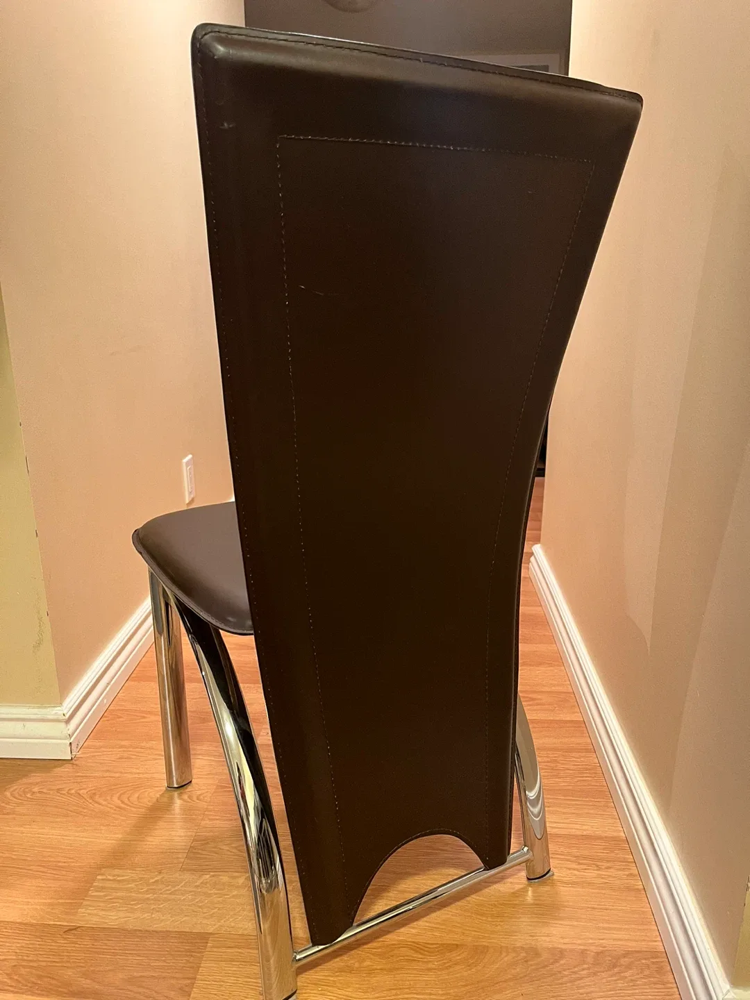 Brown Leather Dining Chairs with Chrome Legs image indicator(3)
