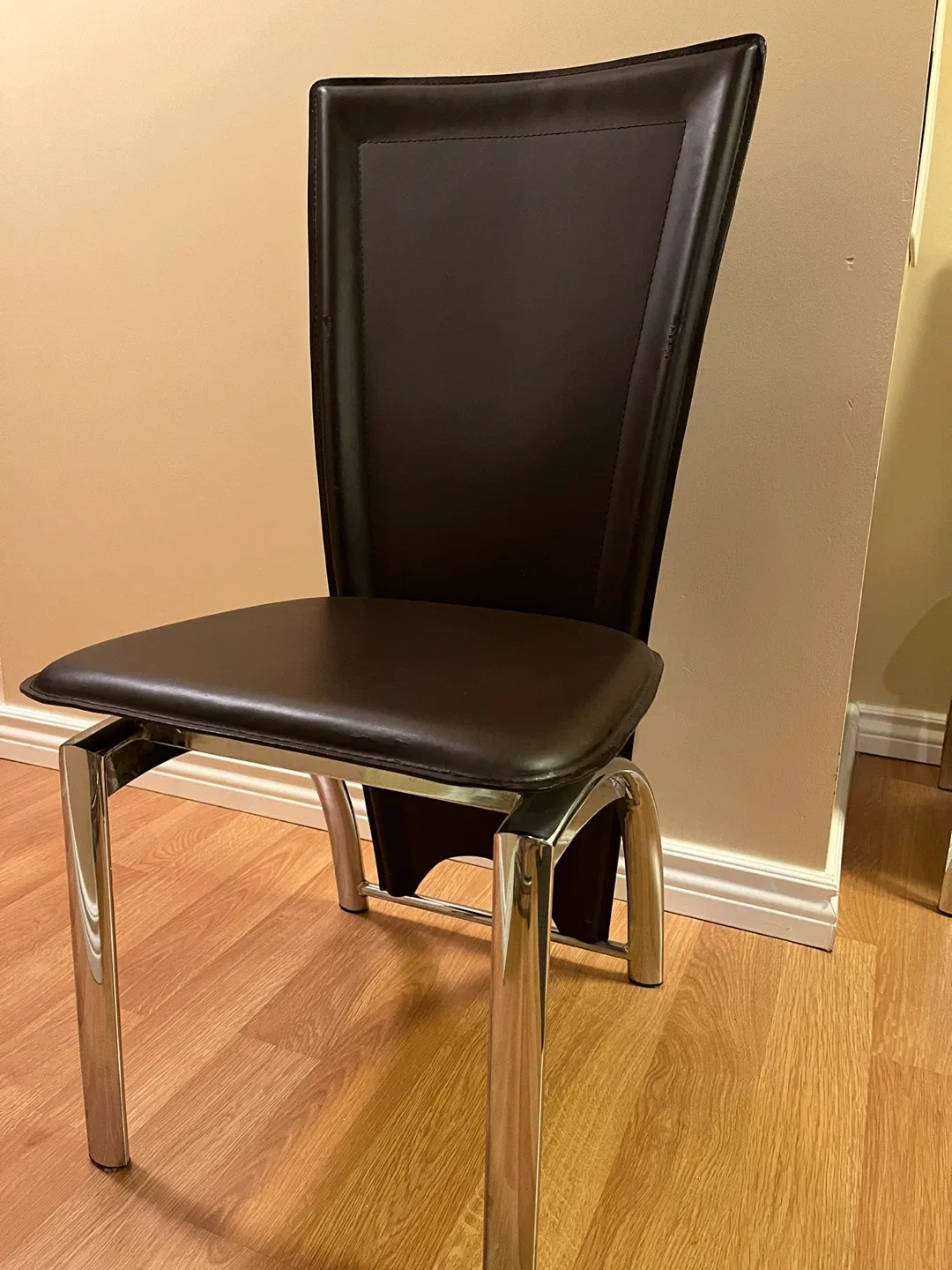 Brown Leather Dining Chairs with Chrome Legs image indicator(2)