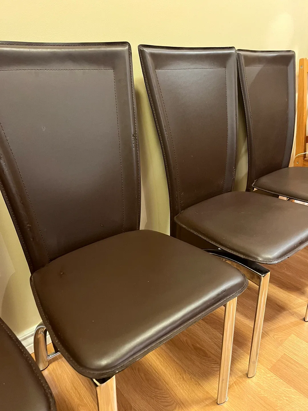 Brown Leather Dining Chairs with Chrome Legs image indicator(4)