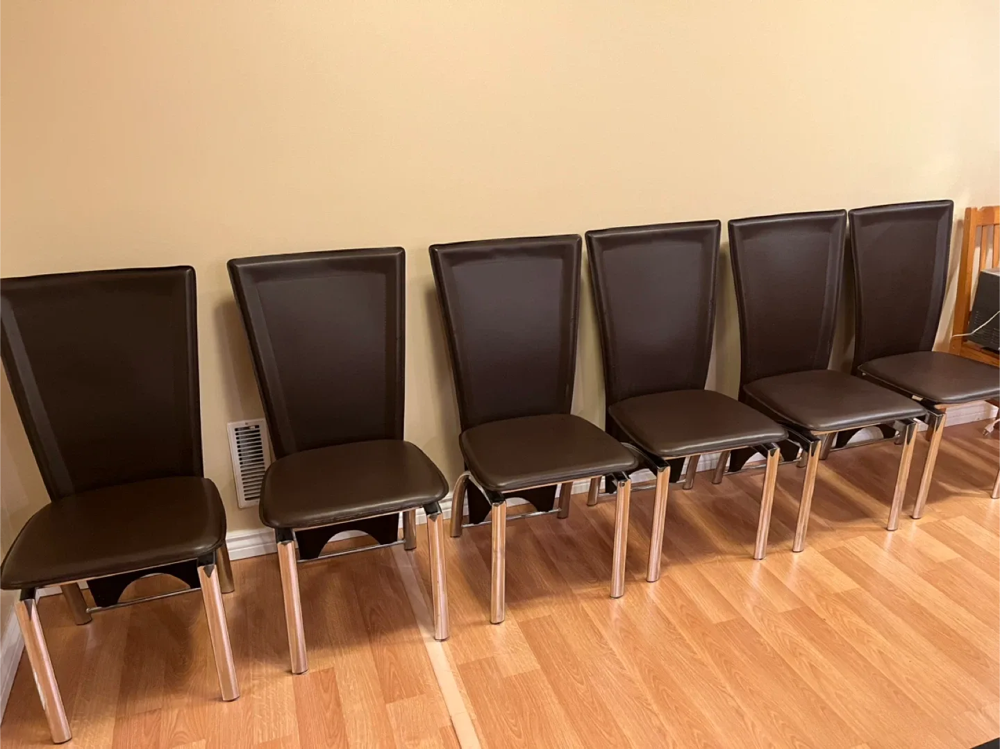 Brown Leather Dining Chairs with Chrome Legs image indicator(5)