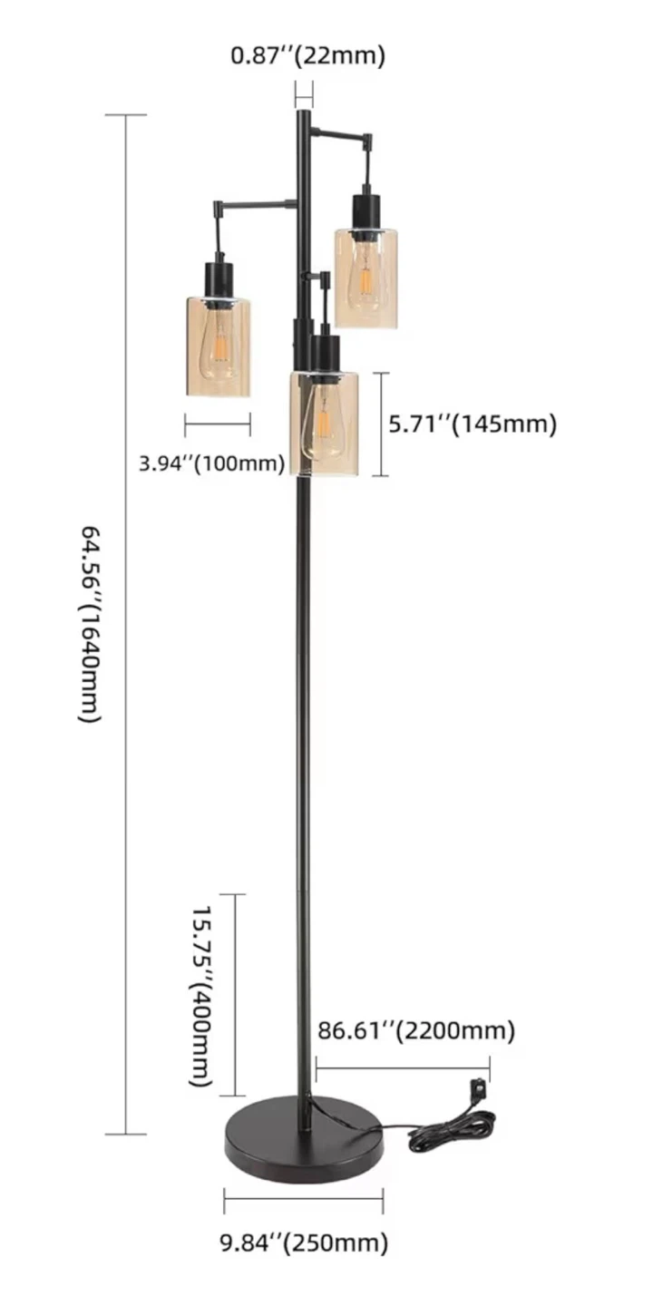 Modern Black 3-Light Glass Shade Floor Lamp - photo 3