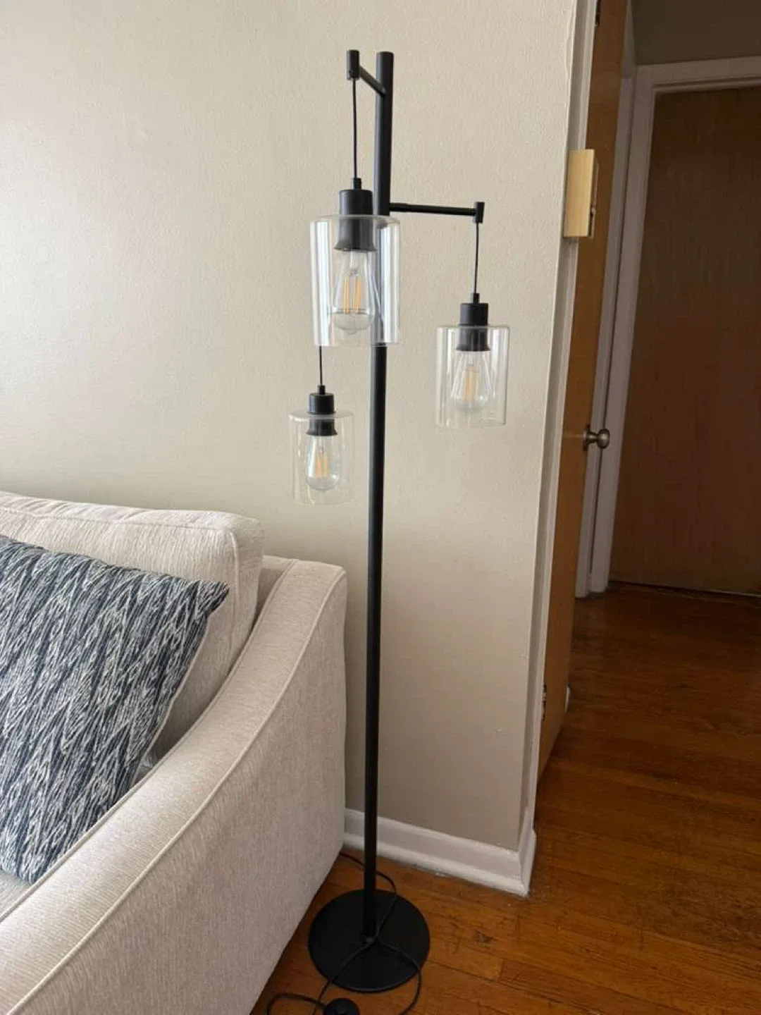 Modern Black 3-Light Glass Shade Floor Lamp