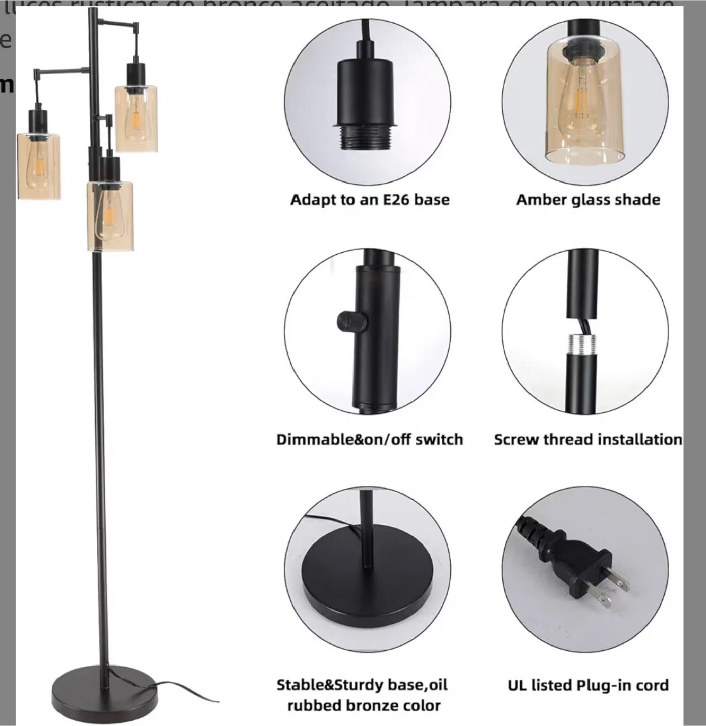 Modern Black 3-Light Glass Shade Floor Lamp - photo 4
