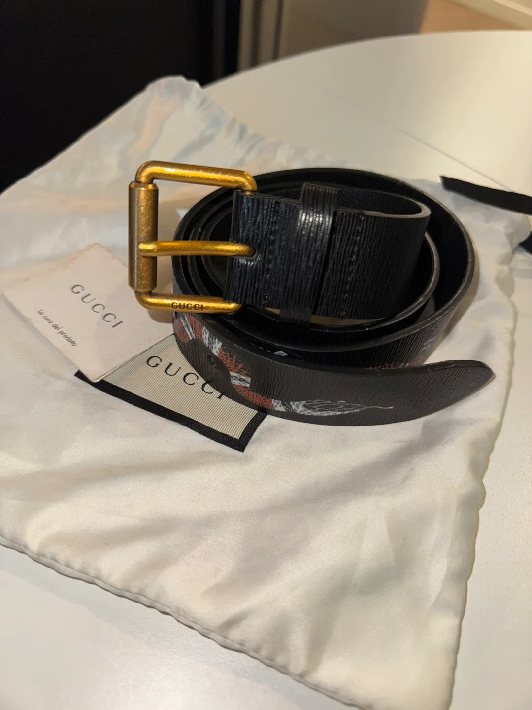 Gucci Black Leather Belt with Snake Design