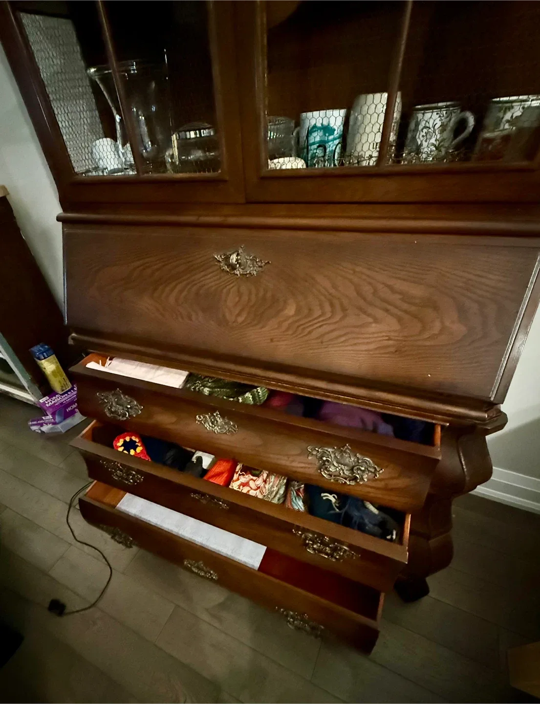 Solid wood display cabinet with desk combo image indicator(3)