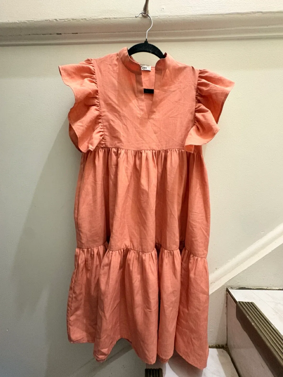 Orange Ruffle Sleeve Tiered Dress
