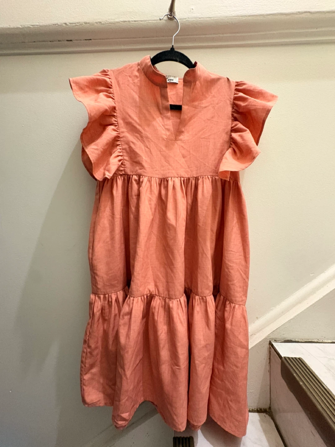 Orange Ruffle Sleeve Tiered Dress - photo 2