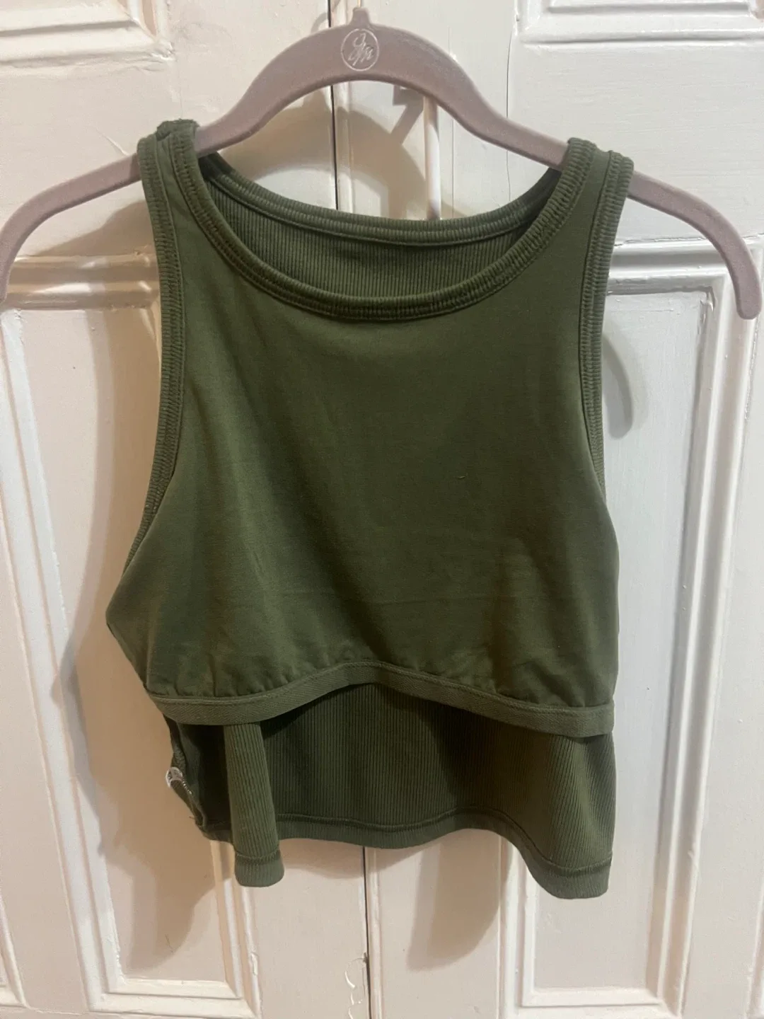 Aerie Offline Cropped Olive Green Tank Top - Size L image indicator(3)