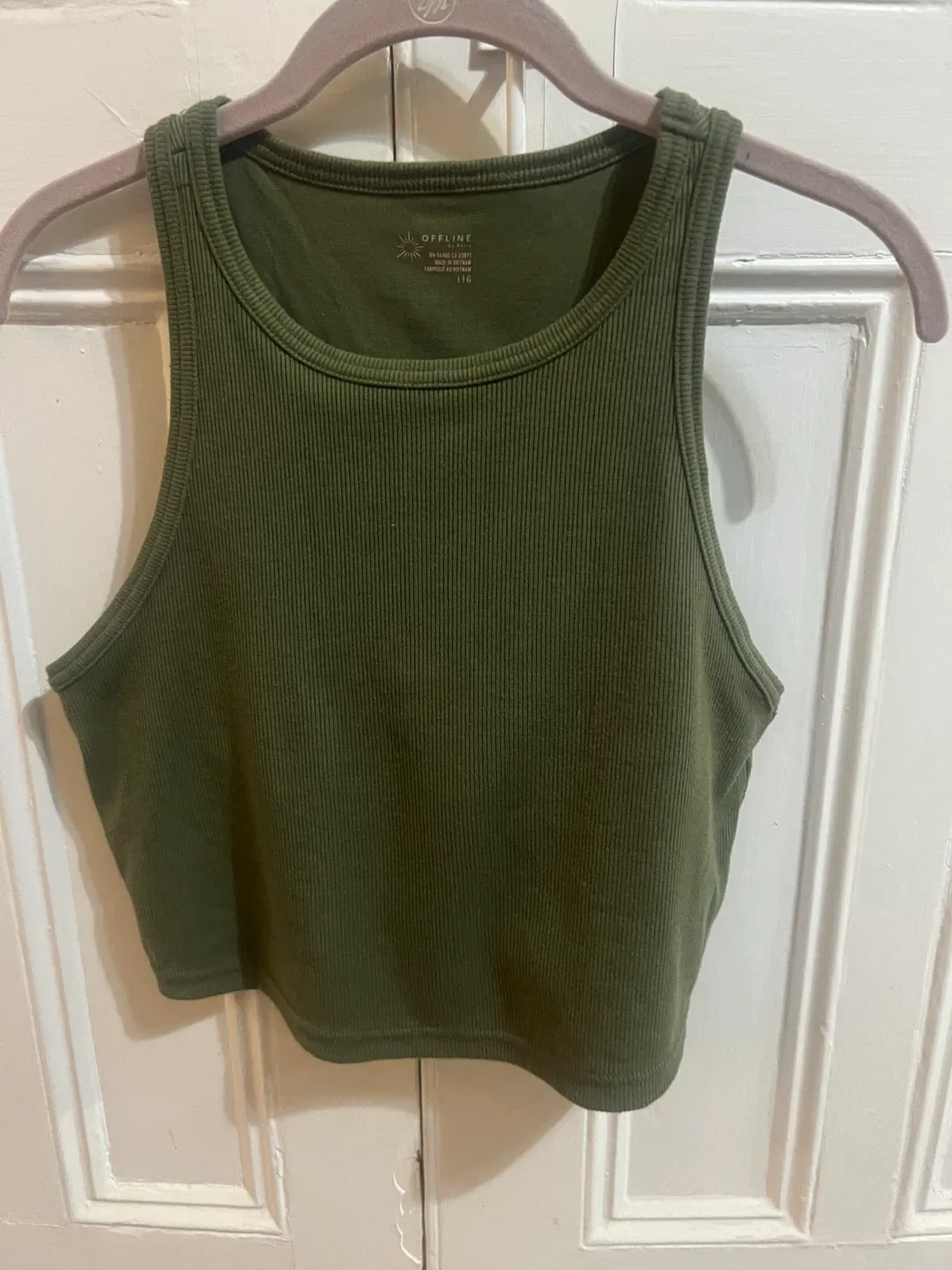 Aerie Offline Cropped Olive Green Tank Top - Size L thumbnail