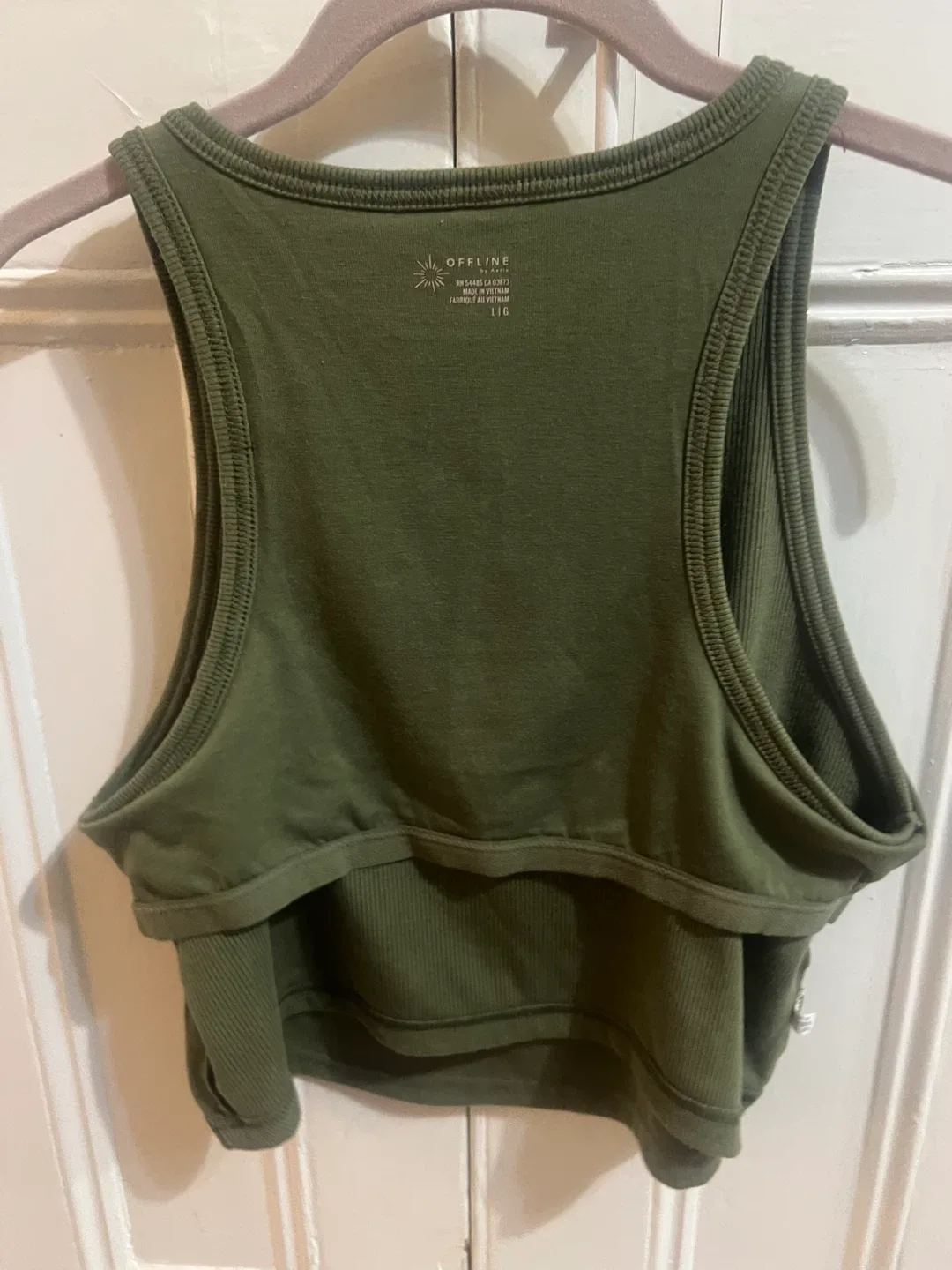 Aerie Offline Cropped Olive Green Tank Top - Size L image indicator(4)