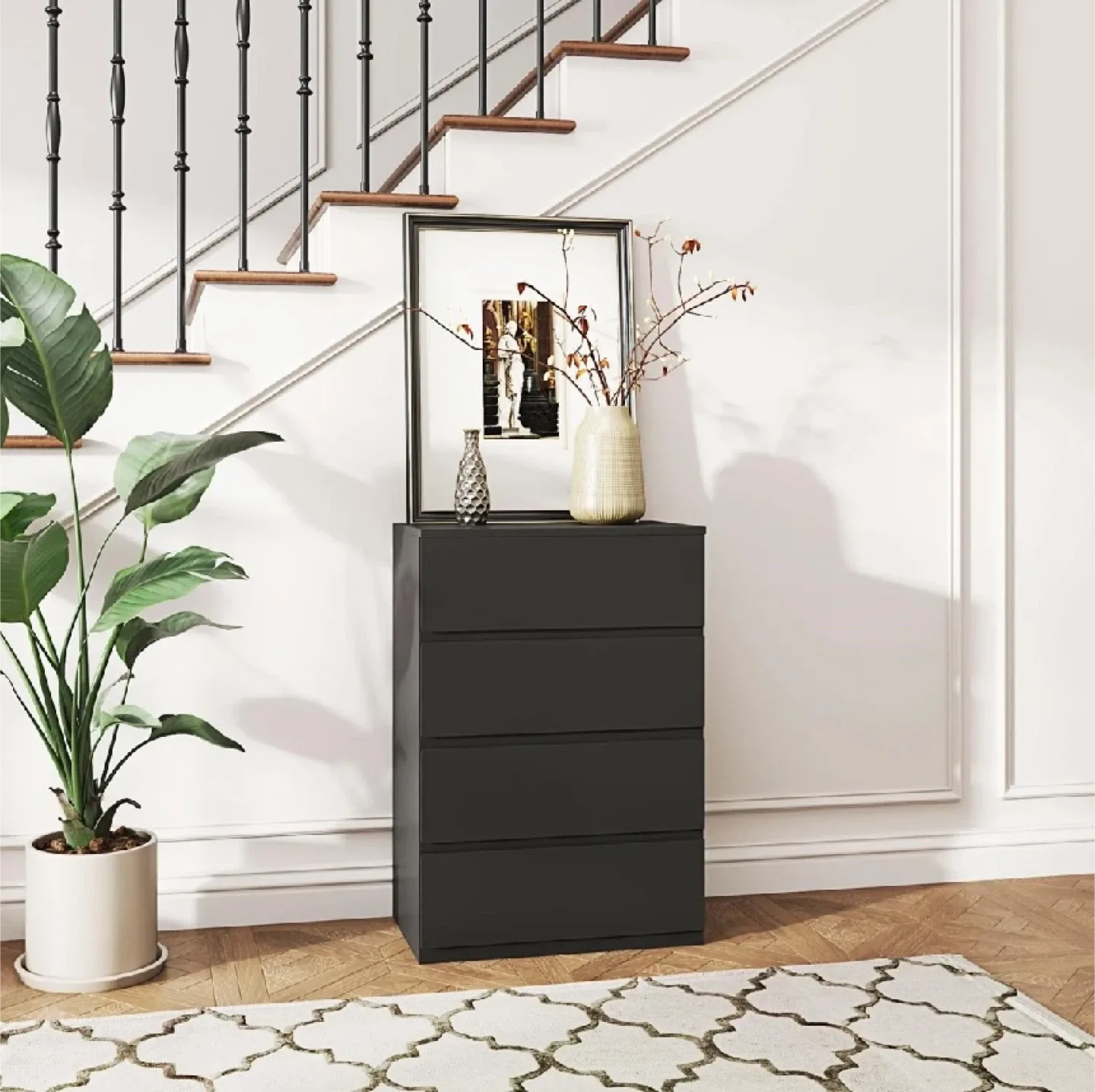 HOMCOM 4 Drawer Chest Storage, Black