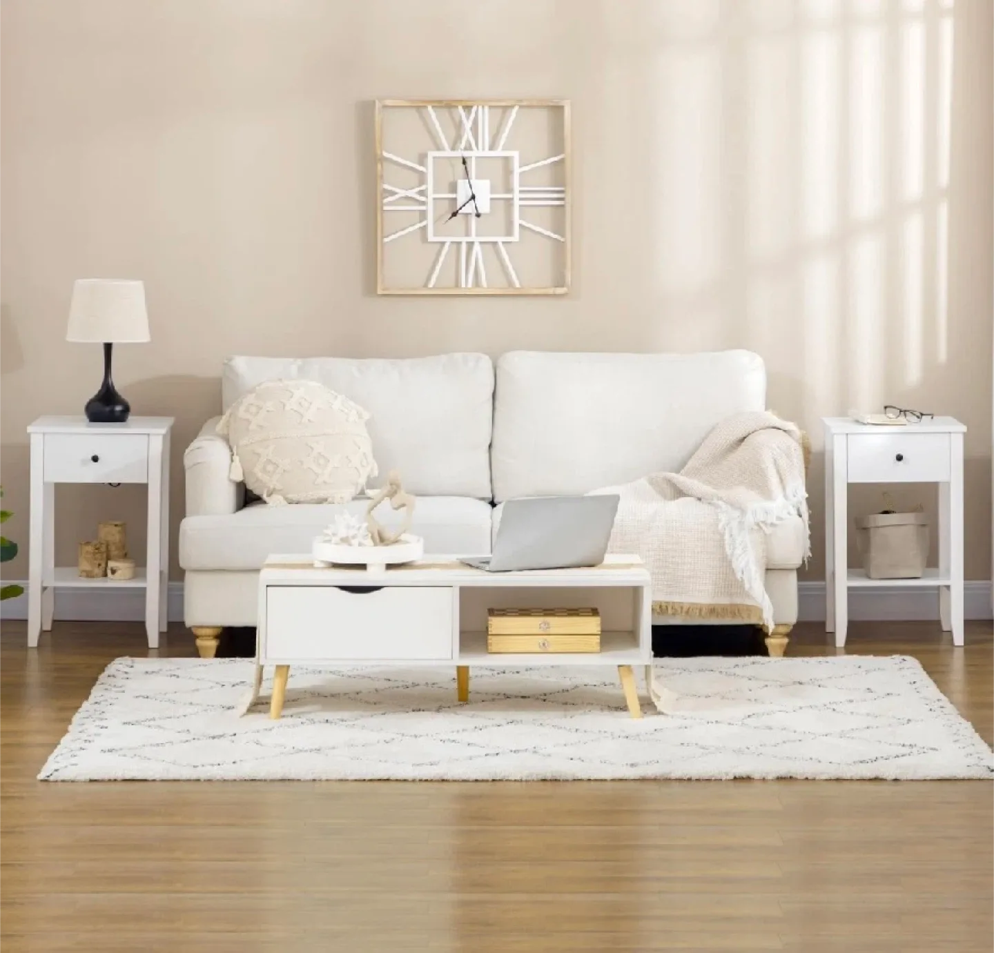 HOMCOM Side Table, White, Set of 2