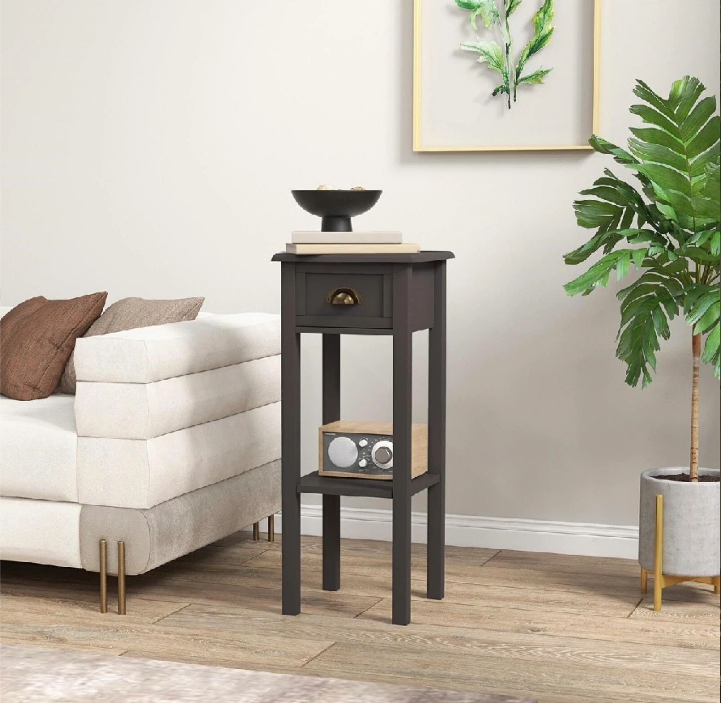 HOMCOM 2-Tier Side Table with Drawer