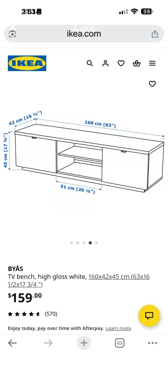 IKEA BYÅS TV Bench - High Gloss White image indicator(6)