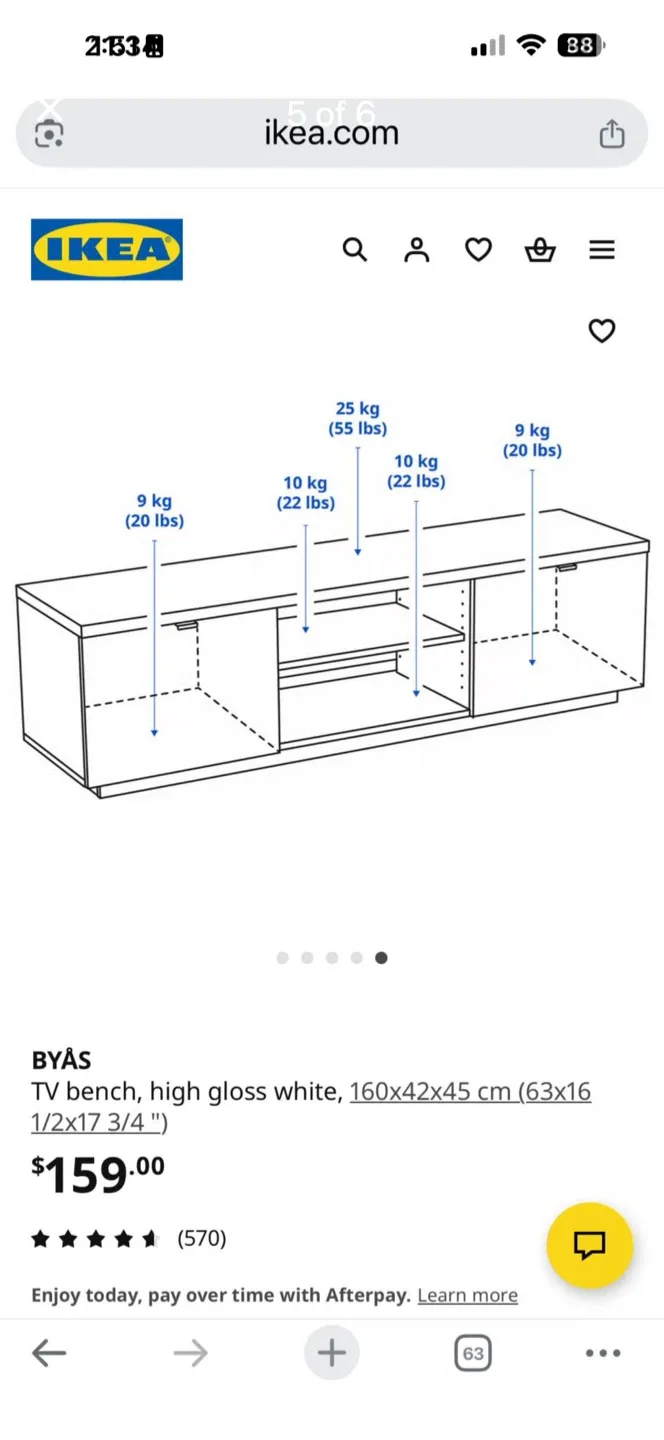 IKEA BYÅS TV Bench - High Gloss White image indicator(4)