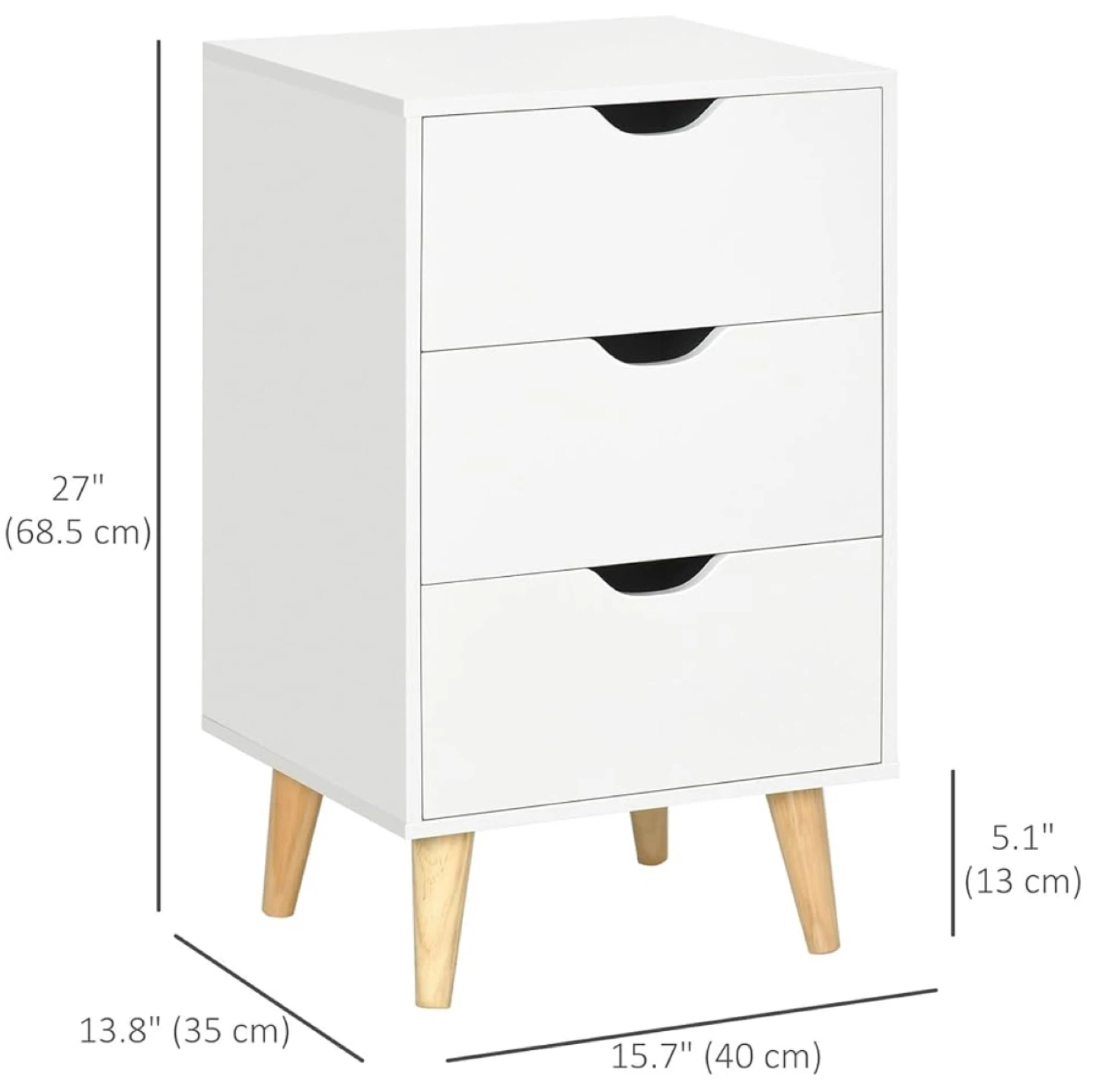 HOMCOM 3-Drawers Nightstand, White - photo 3