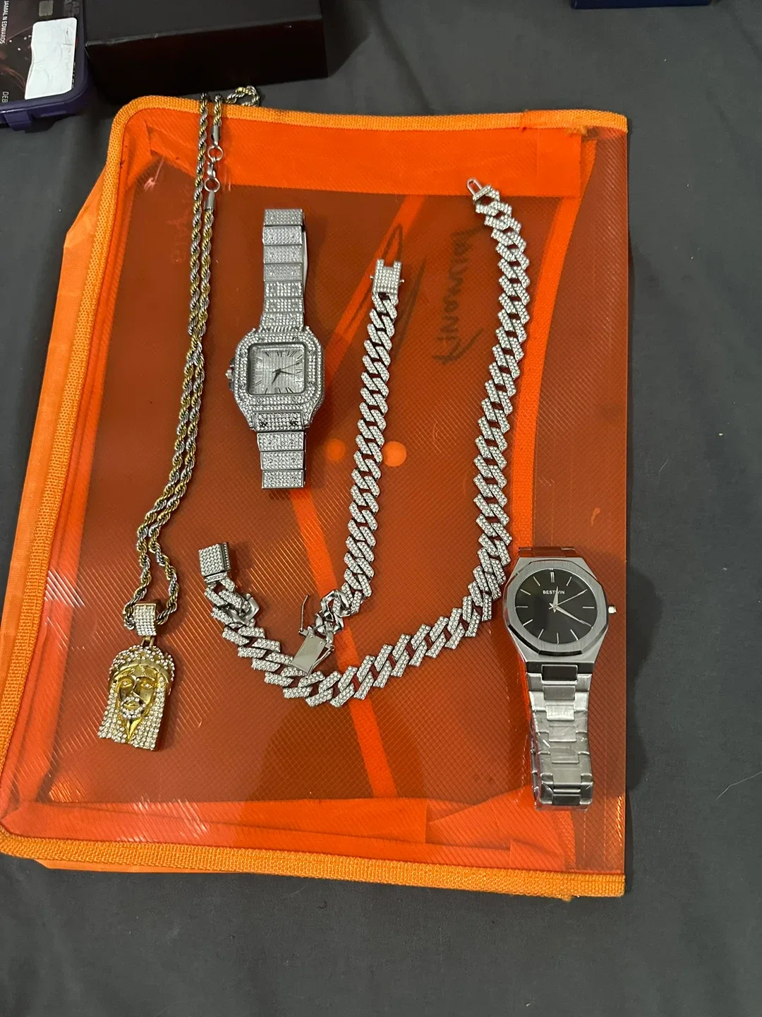 Diamond Watch, Jesus Pendant, and Bracelet Set image indicator(8)