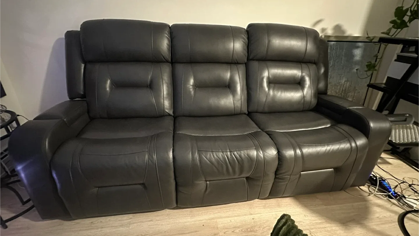 Grey Leather Reclining Sofa image indicator(3)