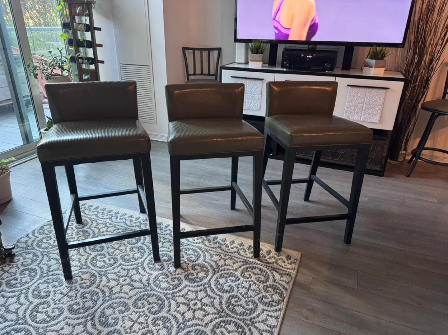 Set of 3 Brown & Black Bar Stools