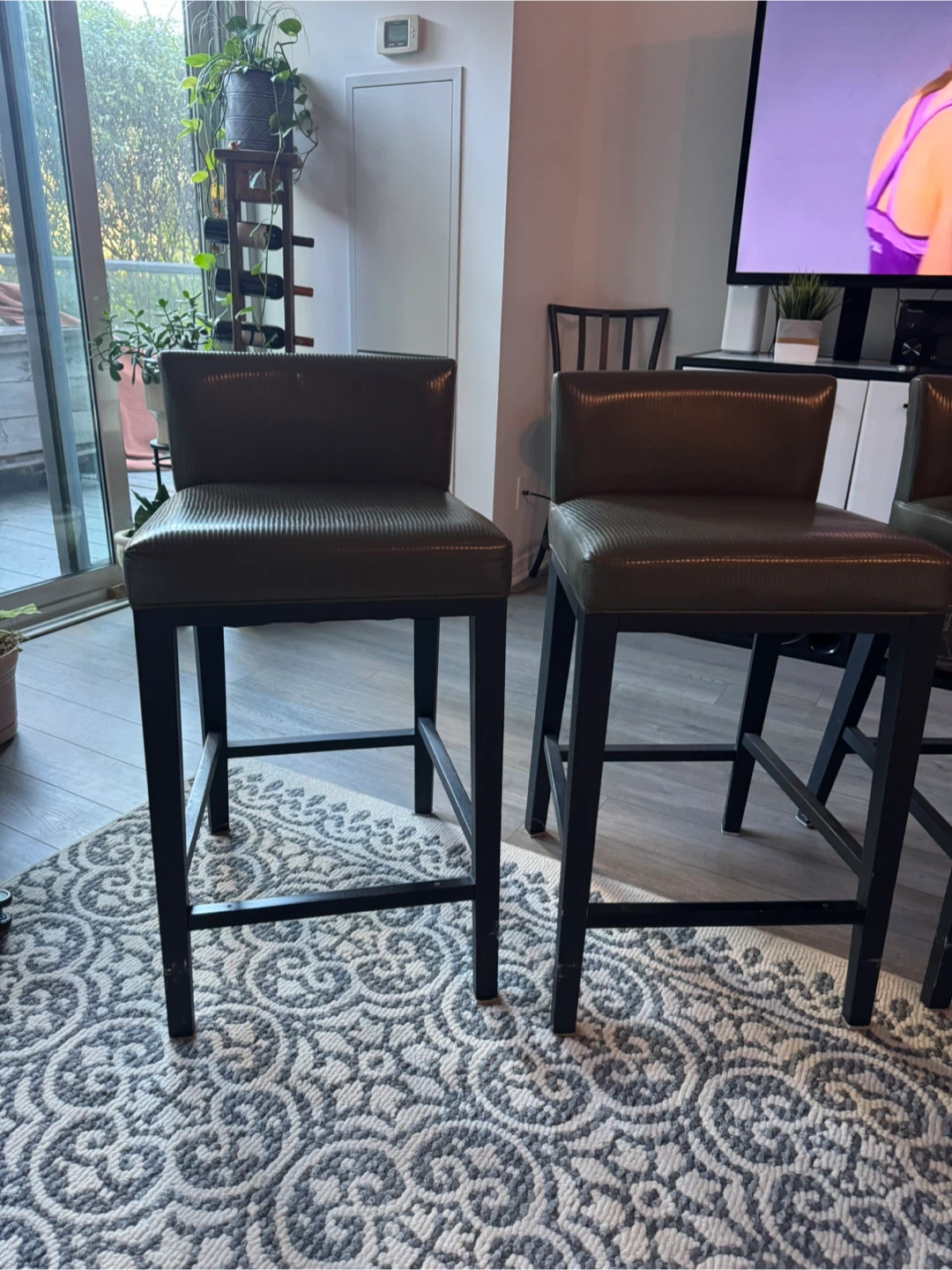 Set of 3 Brown & Black Bar Stools - photo 2