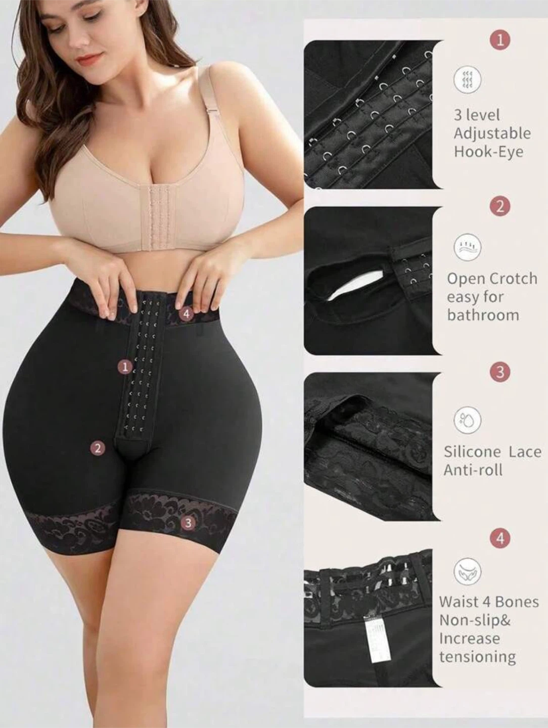 Black Lace Trim Shapewear Shorts