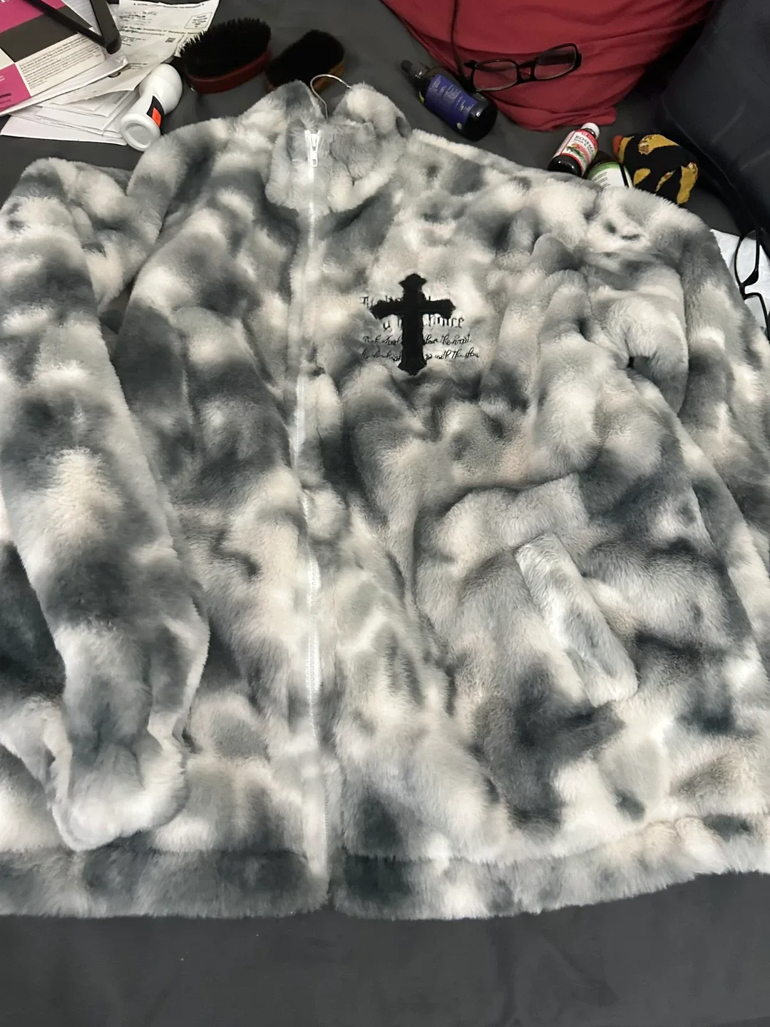 Faux Fur Jacket with Cross Design image indicator(3)