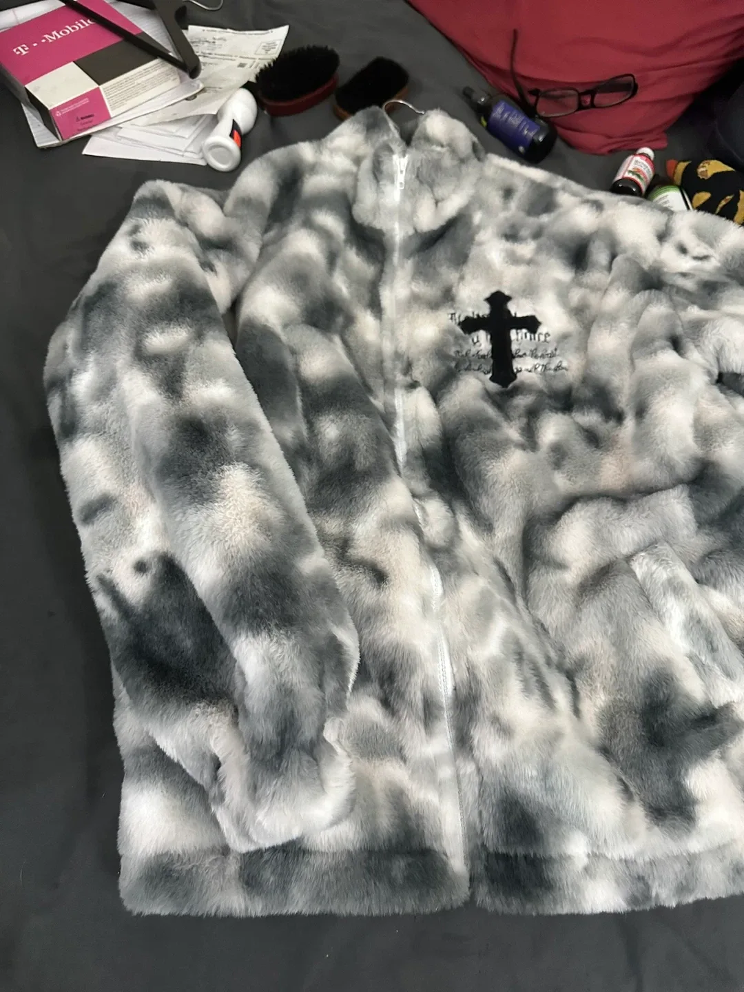 Faux Fur Jacket with Cross Design image indicator(2)