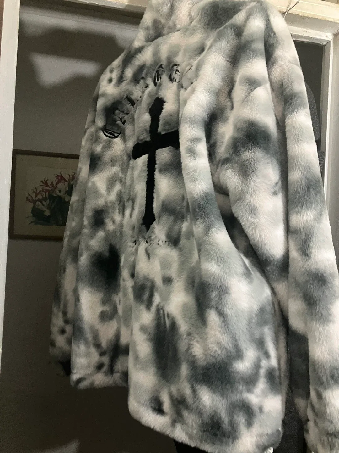 Faux Fur Jacket with Cross Design image indicator(10)