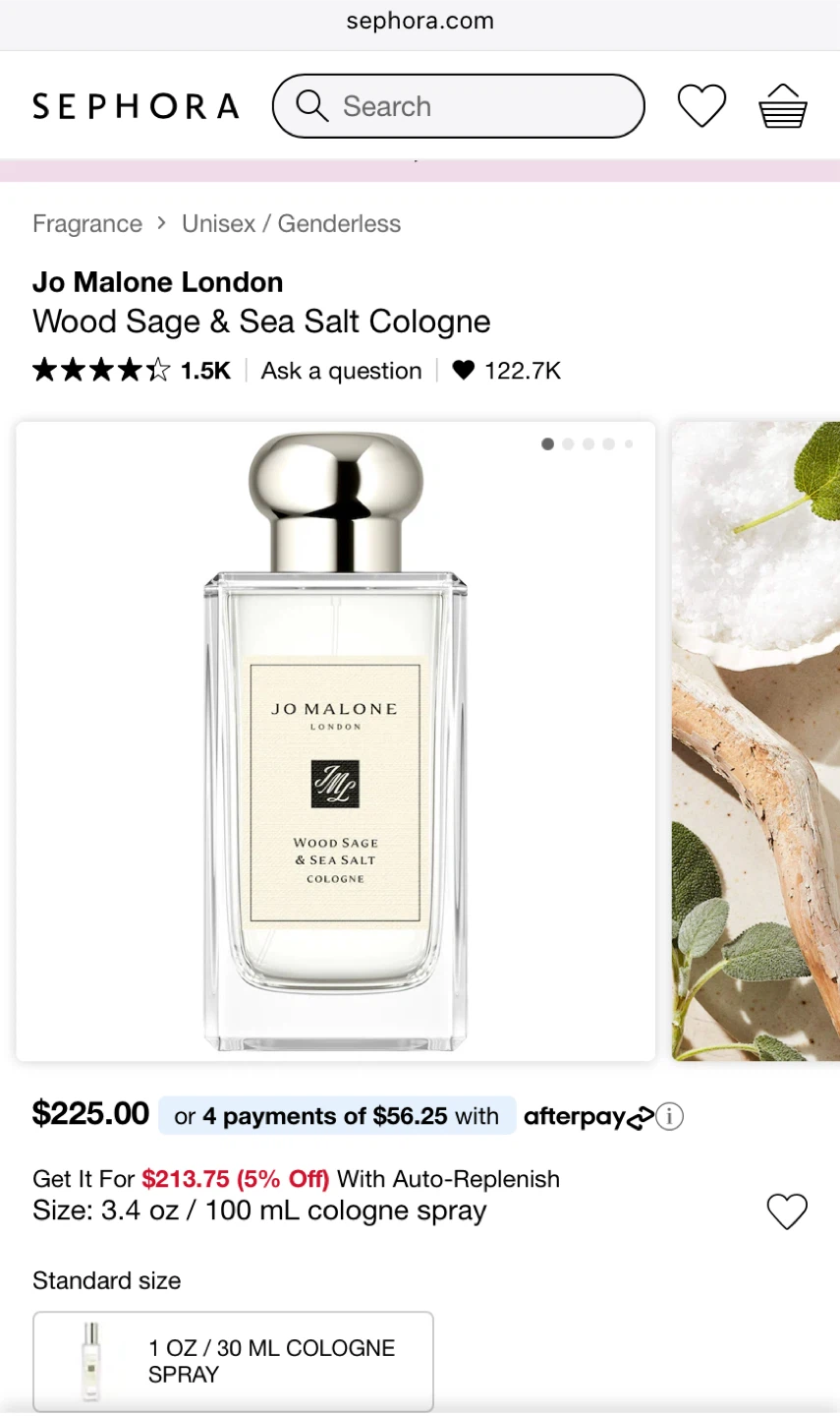 Jo Malone Wood Sage & Sea Salt Cologne 3.4 oz