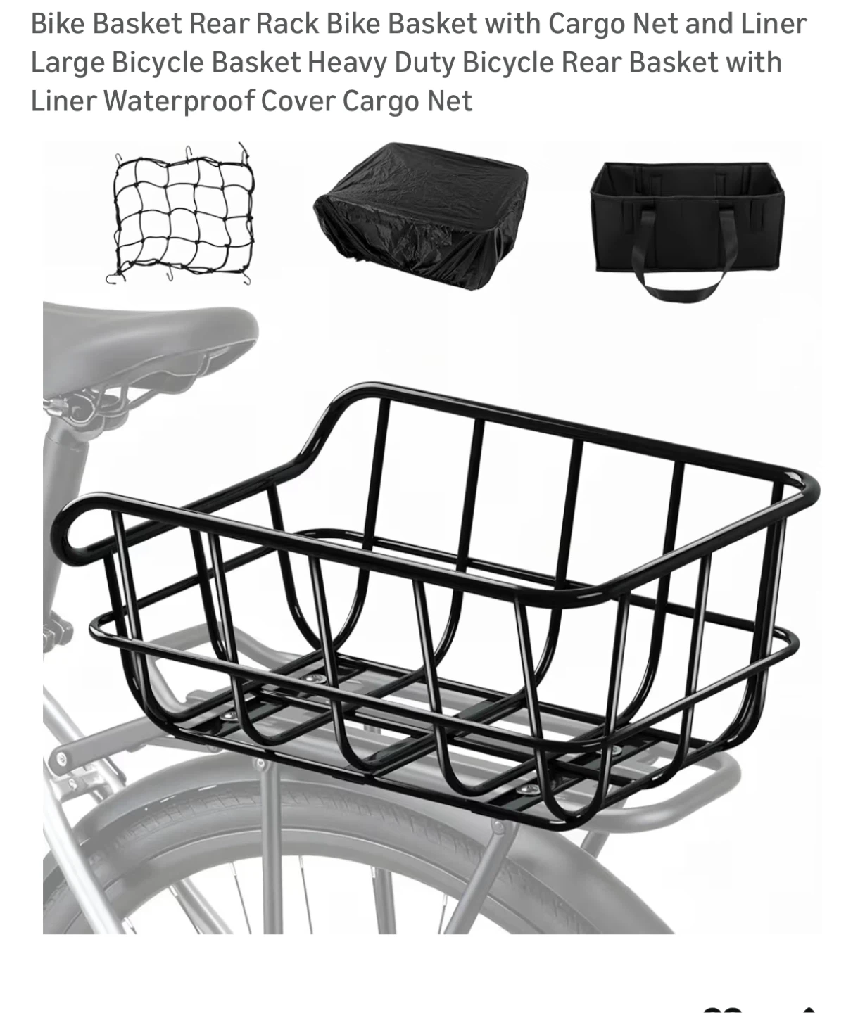 Bike Basket Rear Rack w/ Cargo Net & Liner