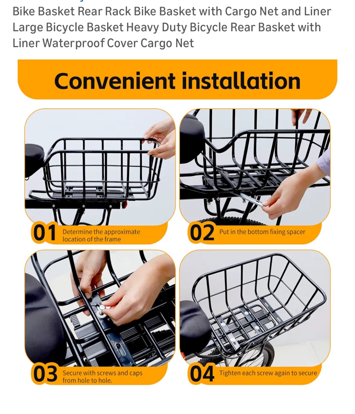 Bike Basket Rear Rack w/ Cargo Net & Liner - photo 5