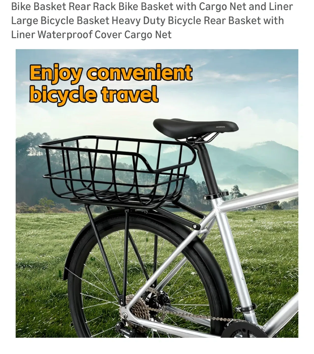Bike Basket Rear Rack w/ Cargo Net & Liner image indicator(2)
