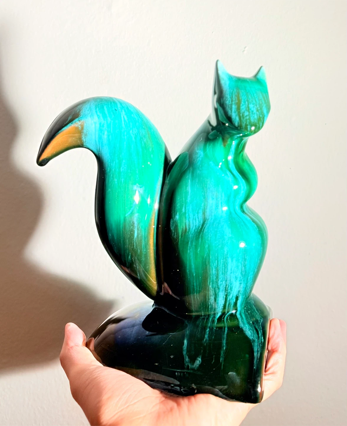 Vintage Ceramic Squirrel Figurine - Green & Blue