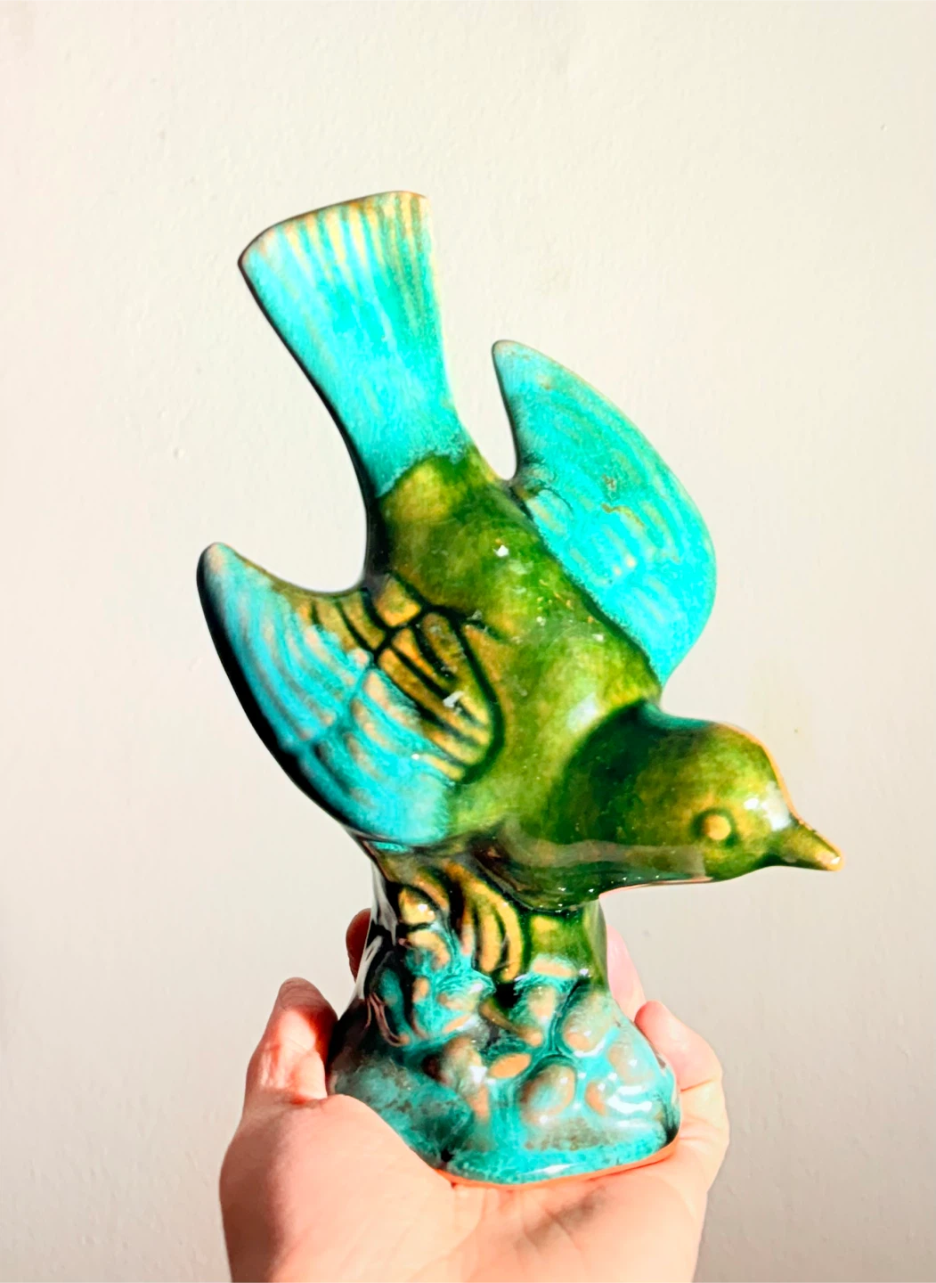 Vintage Ceramic Bird Figurine - Green & Blue
