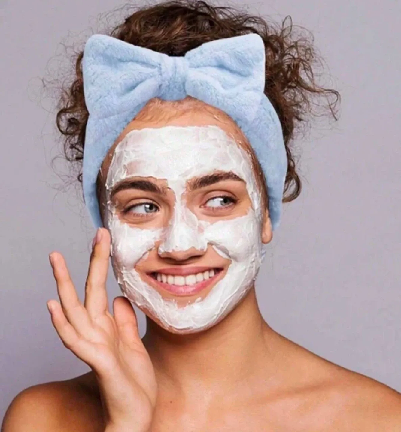 Bow bath headband and wristband set blue thumbnail