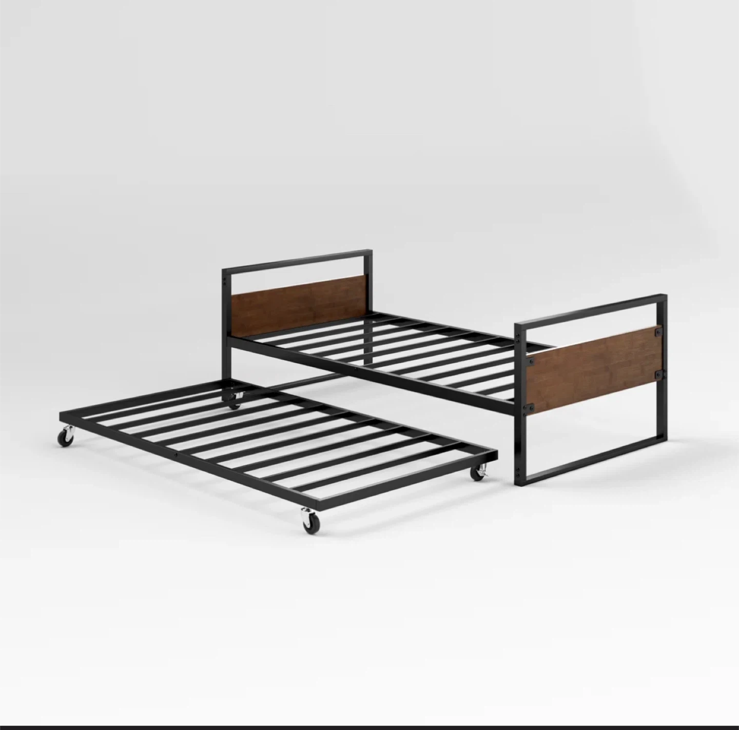Black Metal & Wood Twin Bed Frame with Roll Out Bed - photo 4