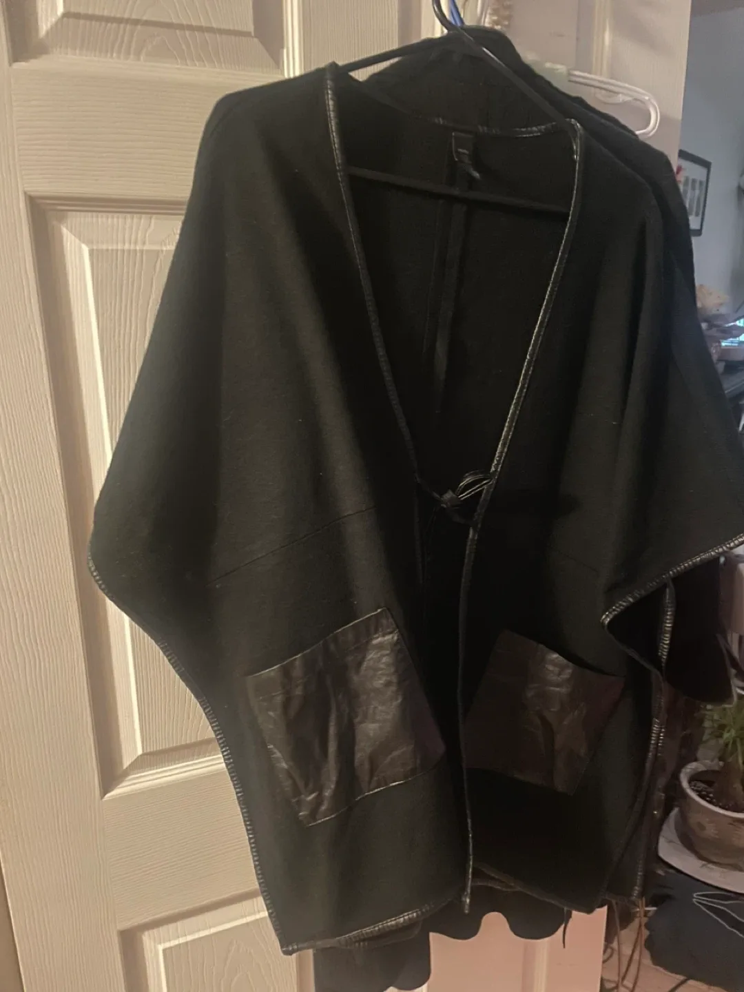 George Black Poncho with Faux Leather Trim thumbnail