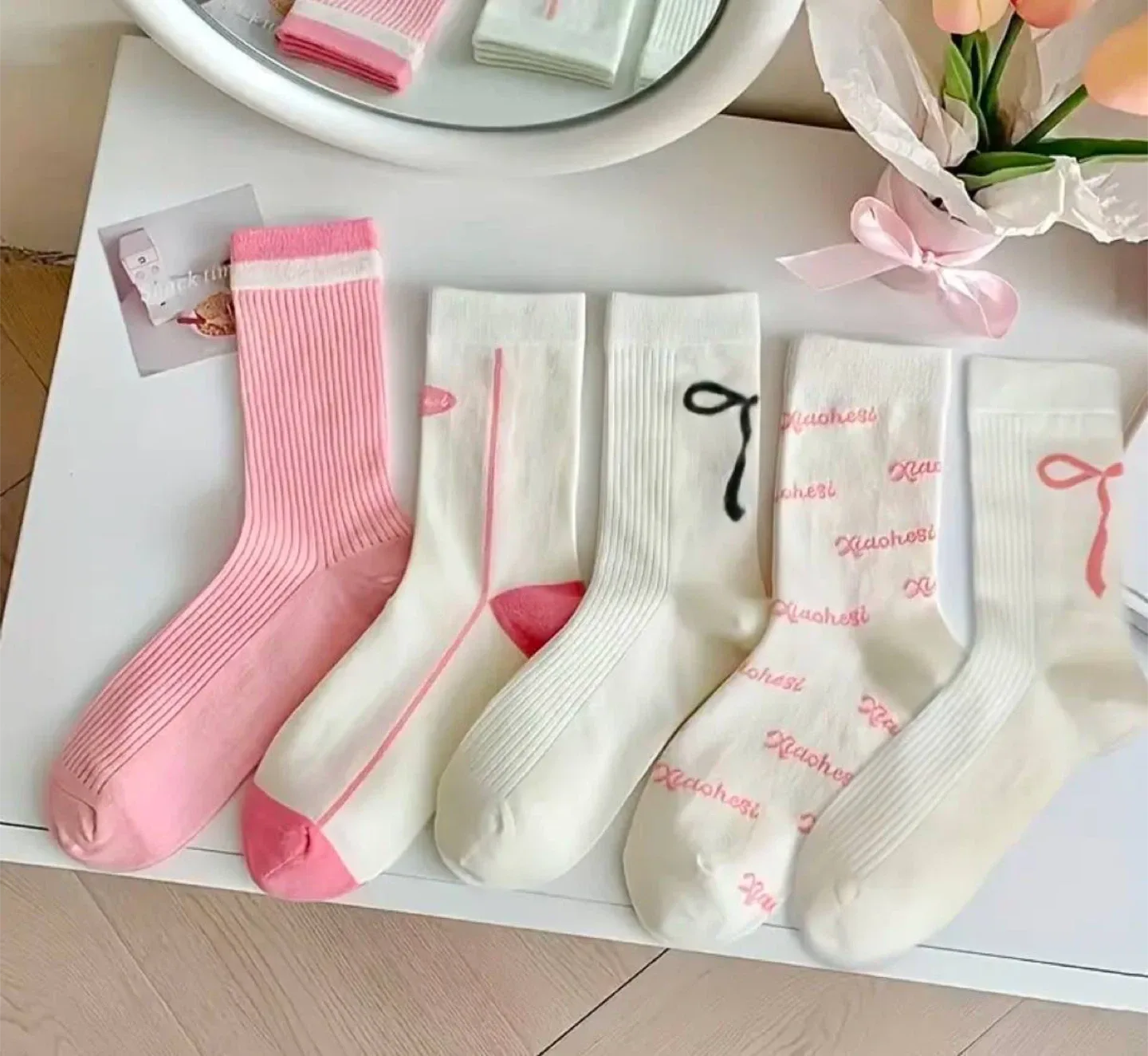 Socks cute pink bow - 5 pairs thumbnail