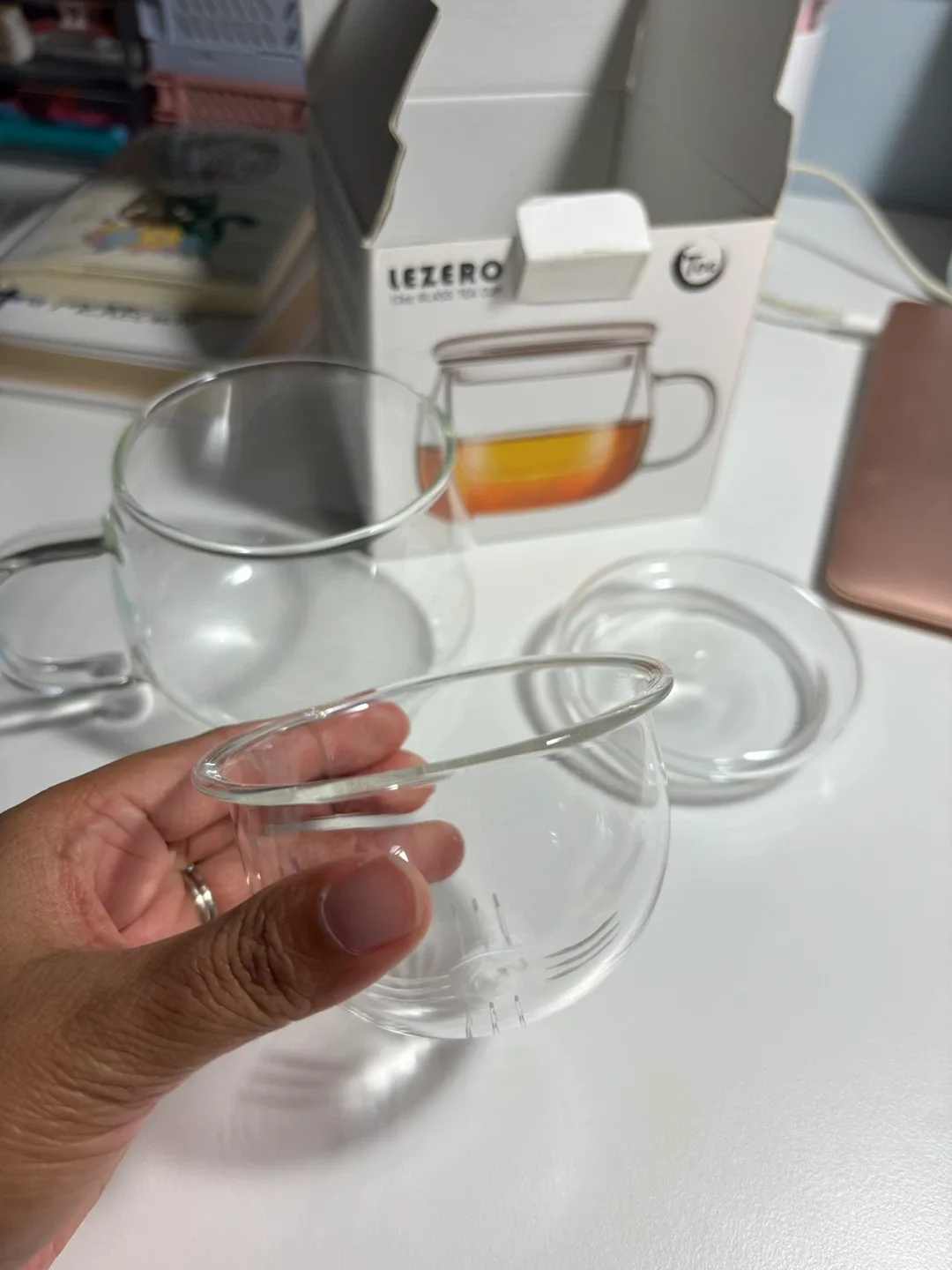 Lezero 13oz Glass Tea Cup with Infuser & Lid image indicator(2)