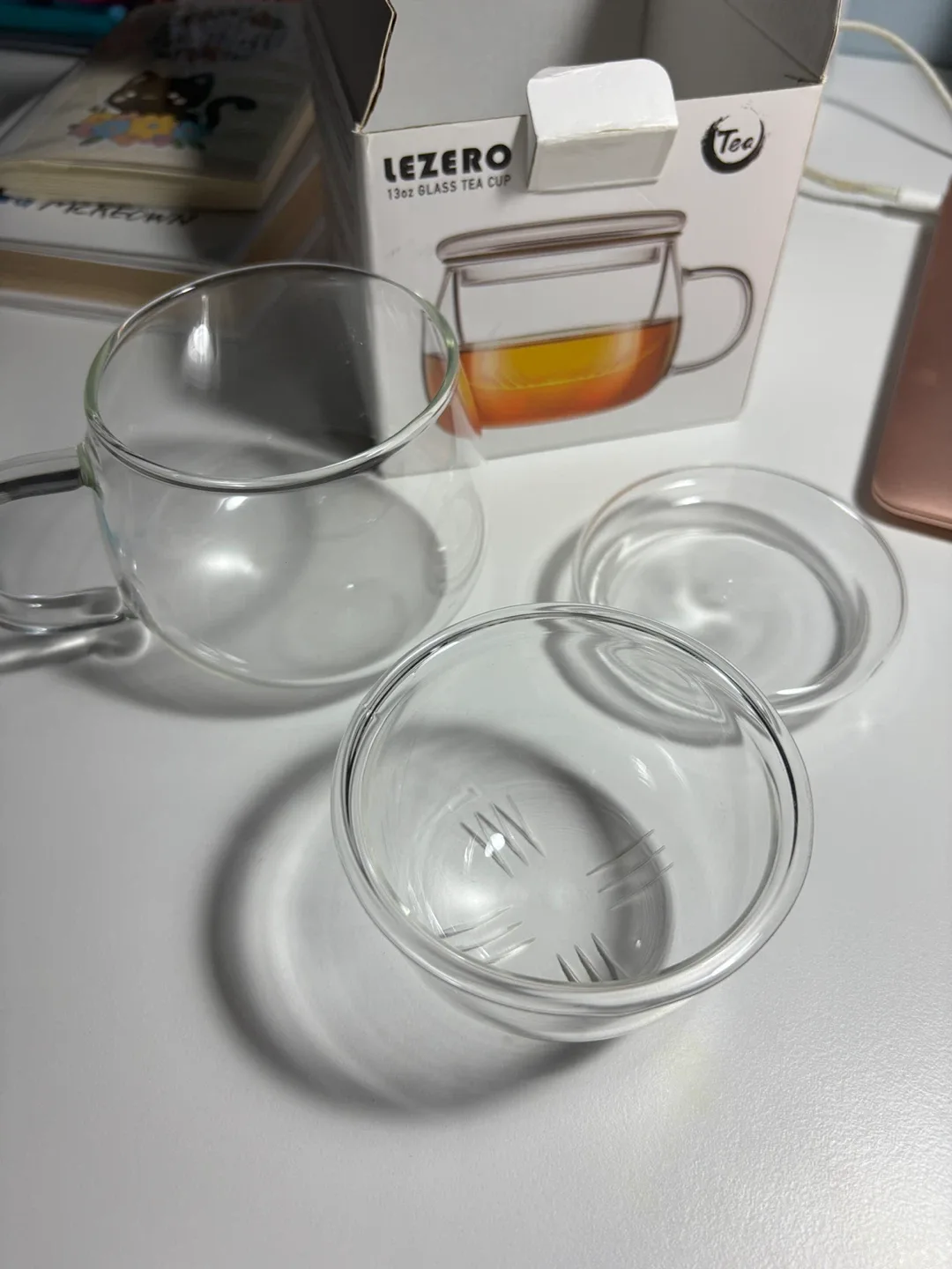 Lezero 13oz Glass Tea Cup with Infuser & Lid image indicator(3)