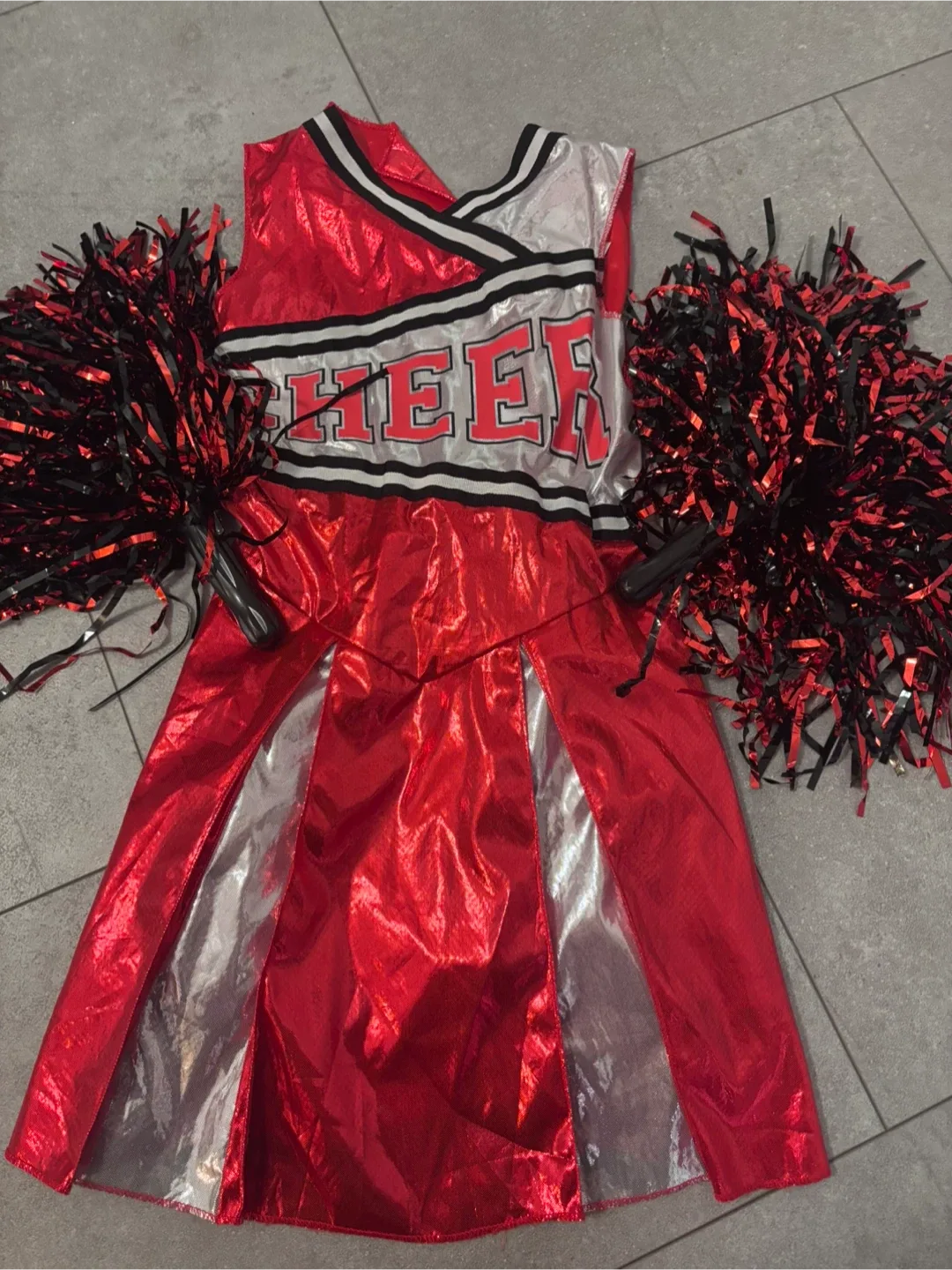 Red Cheerleader Costume with Pom Poms