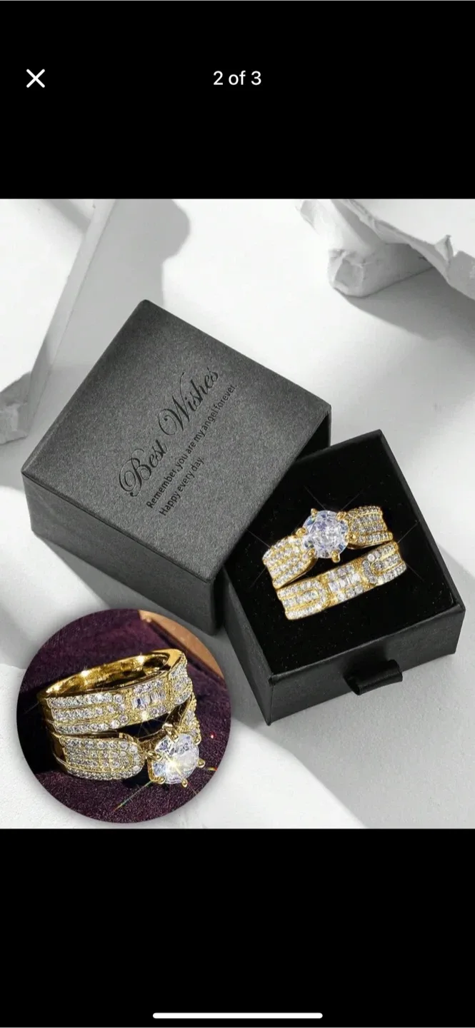 Gold Plated CZ Bridal Ring Set with Box